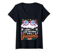 Womens Grandma I Look Too Young Mother's Day Grandchildren V-Neck T-Shirt