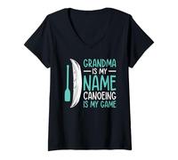 Womens Grandma is My Name Canoeing is My Game - Grandma Canoeist V-Neck T-Shirt