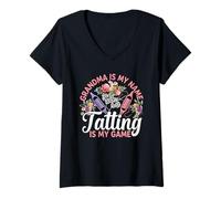Women's Grandma is My Name Handcrafting Lacemaking Tatting V-Neck T-Shirt