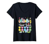 Women's Grandma's Favorite Bunnies Easter Group Bunnies Sunglasses V-Neck T-Shirt