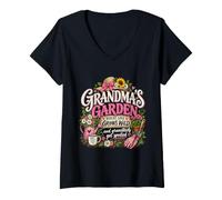 Women's Grandma's Garden Where Love Grows Wild Gardening Grandma V-Neck T-Shirt
