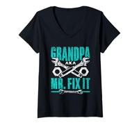 Womens Grandpa Aka Mr Fix It Repair Handyman Fixing Mr Fix It V-Neck T-Shirt