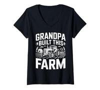 Women's Grandpa Built This Farm Tractor Pride V-Neck T-Shirt