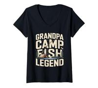 Women's Grandpa Camp Fish Legend V-Neck T-Shirt