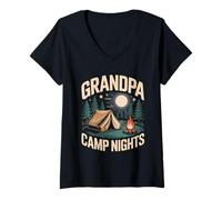 Women's Grandpa Camp Nights Camping Campfire V-Neck T-Shirt