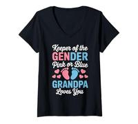 Womens Grandpa Loves You Baby Shower Girl Boy Keeper Gender Reveal V-Neck T-Shirt