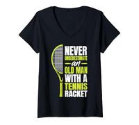 Women's Grandpa Tennis Player Old Man Tennis Racket V-Neck T-Shirt