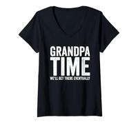 Women's Grandpa Time We'll Be There Eventually Funny Grandpa V-Neck T-Shirt