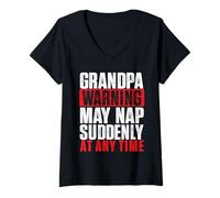 Womens Grandpa Warning May Nap Suddenly at Any Time - Grandfather V-Neck T-Shirt