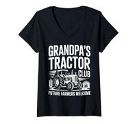 Women's Grandpa's Tractor Club Future Farmers Welcome V-Neck T-Shirt