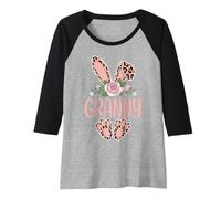 Womens Granny Cute Leopard Bunny Ears Floral Easter Raglan Baseball Tee
