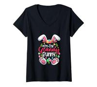 Women's Granny Easter Bunny Colorful Chocolate Eggs Family Women V-Neck T-Shirt