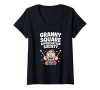 Women's Granny Square Appreciation Society Retro Bubble Text V-Neck T-Shirt