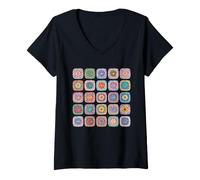 Women's Granny Square Crochet Style Pattern V-Neck T-Shirt