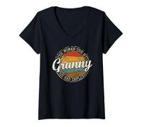 Women's Granny Woman Myth Bad Influence Vintage Stamp Mothers Day V-Neck T-Shirt