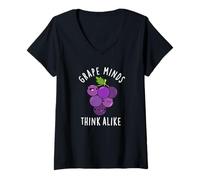 Womens Grape Minds Think Alike Funny Fruit Pun V-Neck T-Shirt