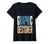 Women's Graphic Designer Retro Typography with Pen Icon V-Neck T-Shirt