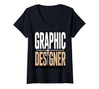 Women's Graphic Designer Retro Typography with Pen Icon V-Neck T-Shirt