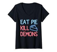 Womens Graphic Eat Pie Vintage Movies Kill Demons Funny Apparel V-Neck T-Shirt