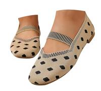 Women's Graphic Polka Dot Knit Flats Modern Striped Strap Slip On Loafers Ideal for City Breaks Weekend Gatherings Khaki 4.5