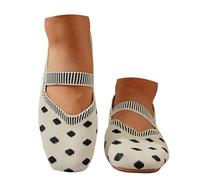 Women's Graphic Polka Dot Knit Flats Modern Striped Strap Slip On Loafers Ideal for City Breaks Weekend Gatherings Beige 5.0