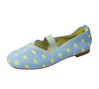 Women's Graphic Polka Dot Knit Flats Modern Striped Strap Slip On Loafers Ideal for City Breaks Weekend Gatherings Sky Blue 6.5