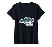 Women's Graphic Predator Fish Ocean Hunter Marine Ancient Monster V-Neck T-Shirt