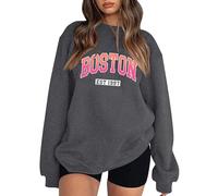 Women's Graphic Sweatshirts Oversized Long Sleeve Cute Boston Print Loose Crewneck Pullover Jumpers