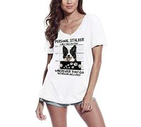 Women's Graphic T-Shirt V Neck Border Collie Personal Stalker - I Will Follow You Wherever You Go Dog Eco-Friendly Ladies Limited Edition Short Sleeve Tee-Shirt Vintage Birthday Gift Novelty White XL