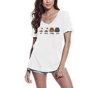 Women's Graphic T-Shirt V Neck Un Deux Trois Cat Eco-Friendly Ladies Limited Edition Short Sleeve Tee-Shirt Vintage Birthday Gift Novelty White XL