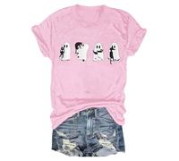 Womens Graphic T Shirts Chost Pumkin Print Spooky Season Tee Short Sleeve Spooky Fashion Tee Happy Festival Family Party Celebration Halloween Street Travel (Pink, L)