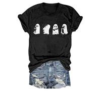 Womens Graphic T Shirts Chost Pumkin Print Spooky Season Tee Short Sleeve Spooky Fashion Tee Happy Festival Family Party Celebration Halloween Street Travel (Black, L)
