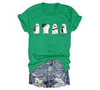 Womens Graphic T Shirts Chost Pumkin Print Spooky Season Tee Short Sleeve Spooky Fashion Tee Happy Festival Family Party Celebration Halloween Street Travel (Green, XL)
