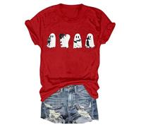 Womens Graphic T Shirts Chost Pumkin Print Spooky Season Tee Short Sleeve Spooky Fashion Tee Happy Festival Family Party Celebration Halloween Street Travel (Red, M)