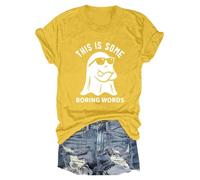 Womens Graphic T Shirts Doodles Crew Neck Spooky Season Chost Print Shirt Casual Short Sleeve Top Happy Festival Family Party Celebration Halloween Fashion Gift Top (Yellow, XXL)