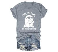 Womens Graphic T Shirts Doodles Crew Neck Spooky Season Chost Print Shirt Casual Short Sleeve Top Happy Festival Family Party Celebration Halloween Fashion Gift Top (Light Ashy, XXXL)