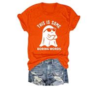 Womens Graphic T Shirts Doodles Crew Neck Spooky Season Chost Print Shirt Casual Short Sleeve Top Happy Festival Family Party Celebration Halloween Fashion Gift Top (Orange, XL)