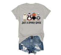 Womens Graphic T Shirts Fall Pumpkin Ghost Print T-Shirts Short Sleeve Trendy Top Lightweight Colorful Thanksgiving Outfit Clothes Halloweentown University Tops (Grey, S)