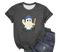 Womens Graphic T Shirts Pumpkin Print Crewneck Costume Short Sleeve Spooky Fashion Tee Scary Festival Thanksgiving Celebration Blouse Halloween Street Travel (Grey, M)