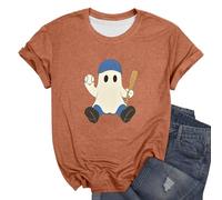 Womens Graphic T Shirts Pumpkin Print Crewneck Costume Short Sleeve Spooky Fashion Tee Scary Festival Thanksgiving Celebration Blouse Halloween Street Travel (Orange, M)
