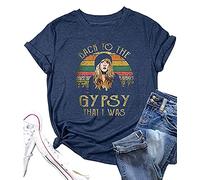 Women's Graphic Tees Back to The Gypsy That I was Funny T-Shirt Letter Print Vintage Music Shirts Tops (Navy Blue, Large), Blue,navy, Large