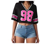 Womens Graphic Tees Y2K Oversized Number Graphic V Neck Summer Top Short Sleeve Jersey T-Shirt Streetwear Tops Shirts Casual Tee Tops Summer Blokecore Aesthetic Vintage 90S Streetwear Black