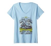 Women's Grass Master Stay Off My Lawn Funny Lawn Mowing Gardening V-Neck T-Shirt