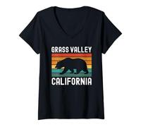 Womens Grass Valley California Retro Bear Vintage 530 Nevada County V-Neck T-Shirt