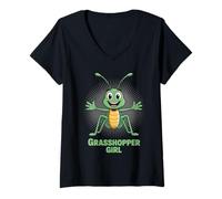Womens Grasshopper Girl Womens Cute Cartoon Insect Party Birthday V-Neck T-Shirt