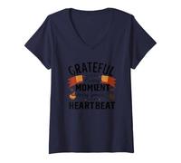 Womens Grateful for Every Moment Every Smile Every Heartbeat V-Neck T-Shirt