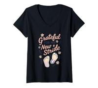 Women's Grateful for My New Stride Footprints V-Neck T-Shirt