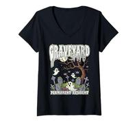 Womens Graveyard Shift Permanent Resident Halloween Horror Ghosts V-Neck T-Shirt