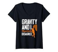 Women's Gravity and I Respectfully Disagree Climbing Funny V-Neck T-Shirt