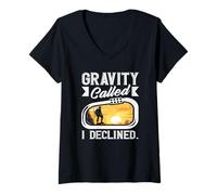 Women's Gravity Called I Declined Funny Rock Climbing Pun V-Neck T-Shirt
